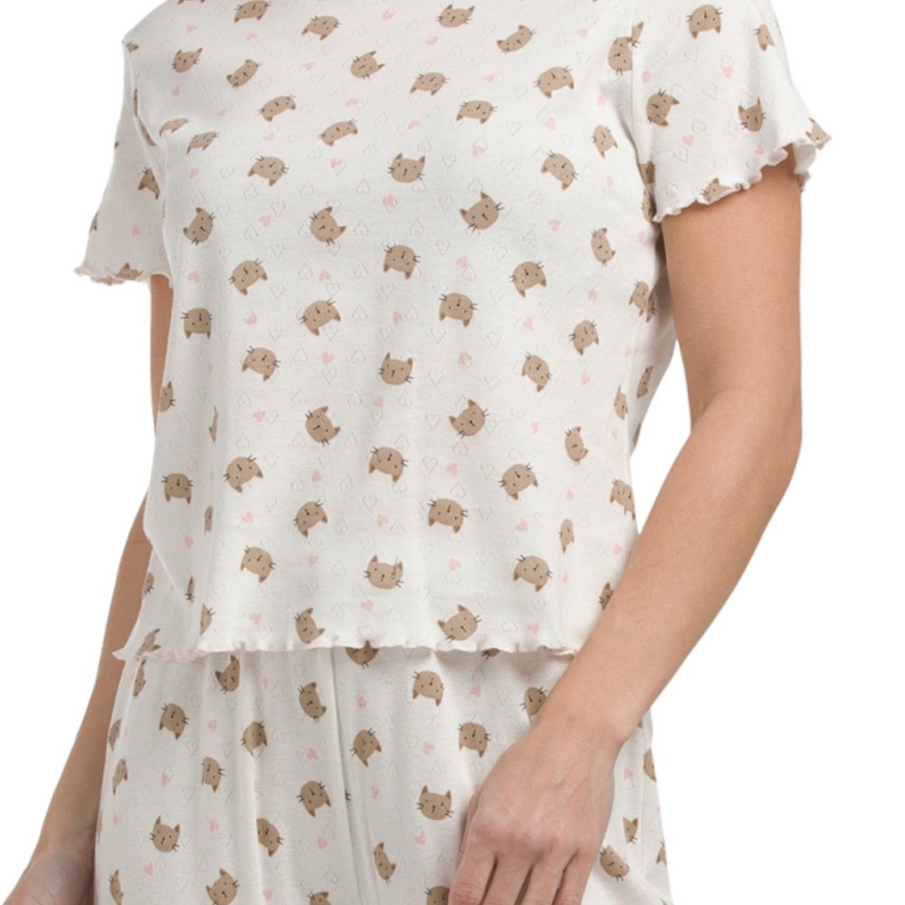 NWT NEW Doe & Rae Cat Print Pajama Set - Cream
